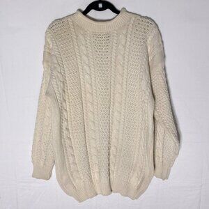 Vintage 90s Cotton Ginny Cream Cotton Chunky Cable Knit Mock Neck Sweater L